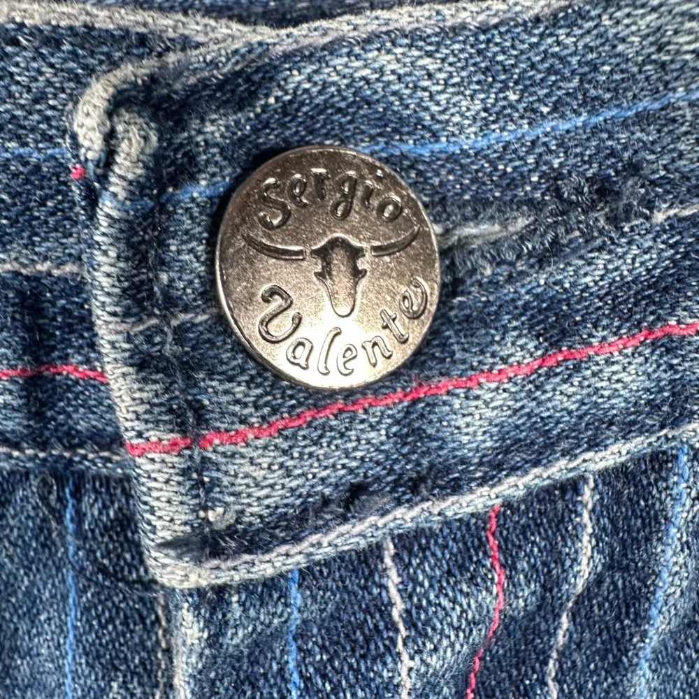 VTG 80s Sergio Valente Pinstripe Jeans Boys Prep 29 (26x28) High Waist Railroad‎